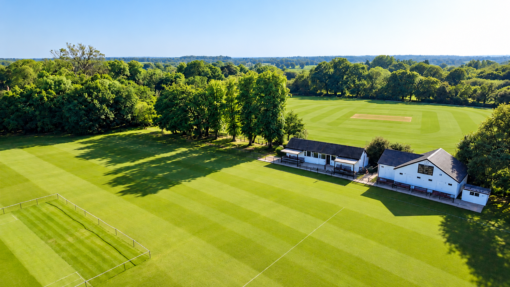 Aerial view of Binfield's two cricket grounds side by side